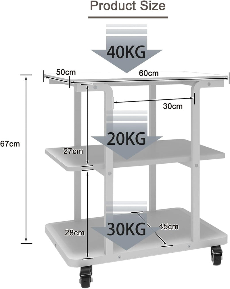 2-Tier Laser Printer Stand with Storage Shelf Movable