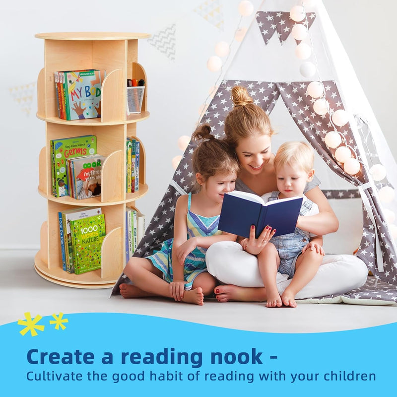 2-Tier Rotating Bookshelf Small Corner Wooden Spinning Book