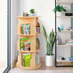 2-Tier Rotating Bookshelf Small Corner Wooden Spinning Book