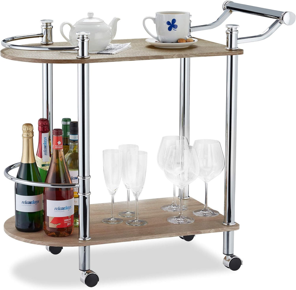 2-Tier Serving Cart Wood Look MDF and Steel