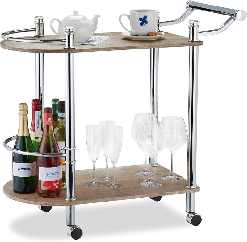 2-Tier Serving Cart Wood Look MDF and Steel