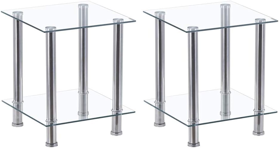 2-Tier Small Glass Coffee Table Corner Side End