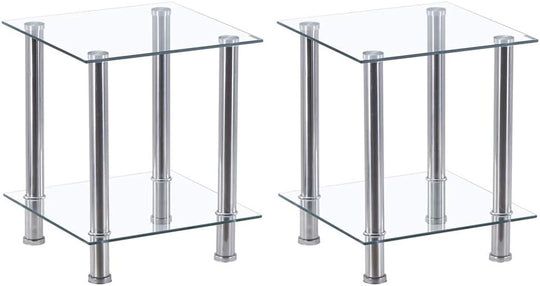2-Tier Small Glass Coffee Table Corner Side End