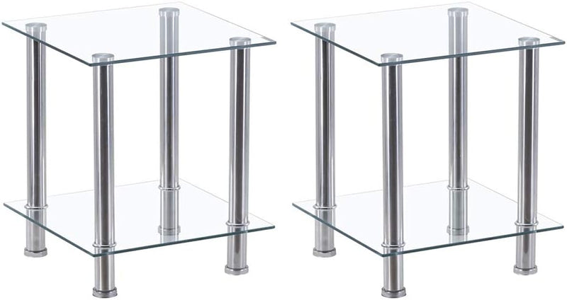 2-Tier Small Glass Coffee Table Corner Side End