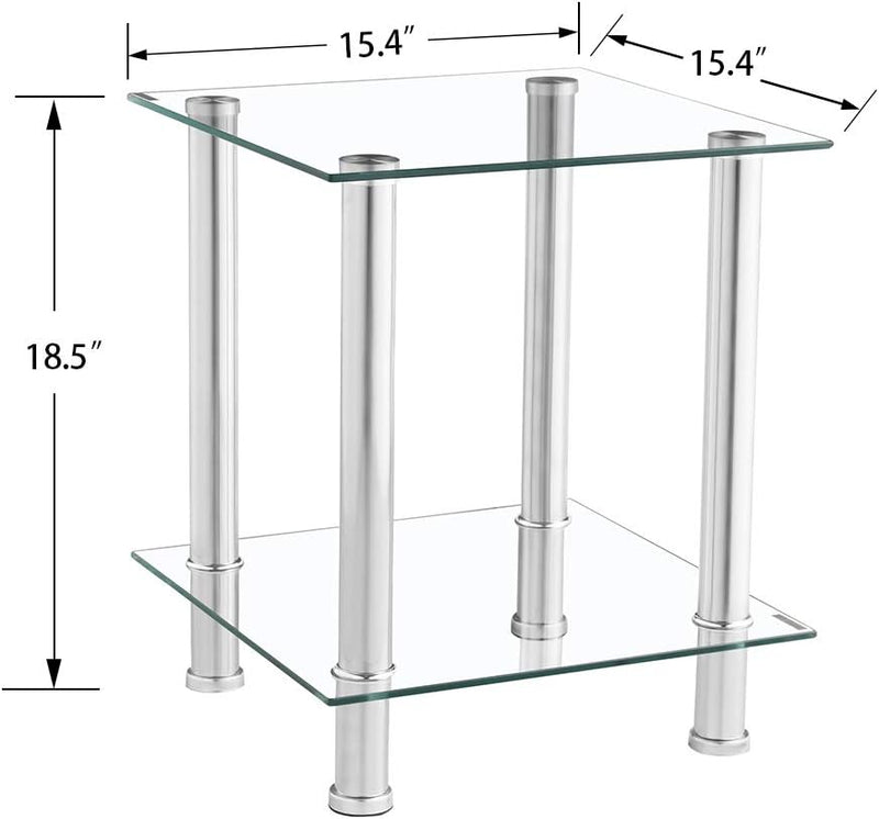2-Tier Small Glass Coffee Table Corner Side End