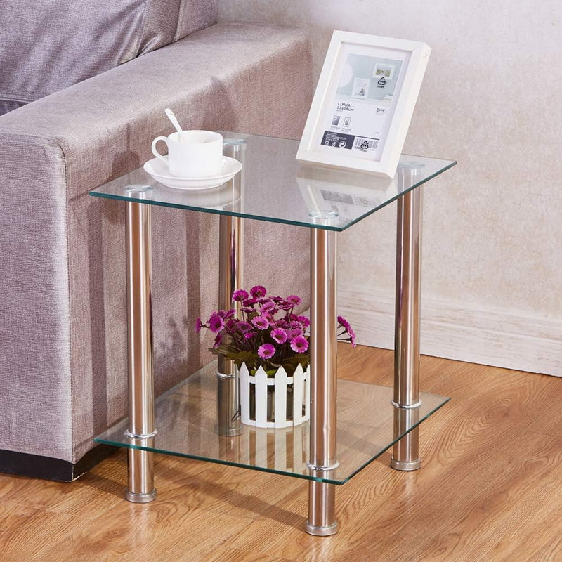 2-Tier Small Glass Coffee Table Corner Side End