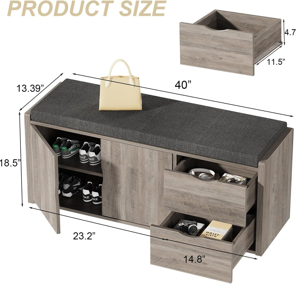 2-Tier Storage Bench with Padded Cushion Entryway Shoe
