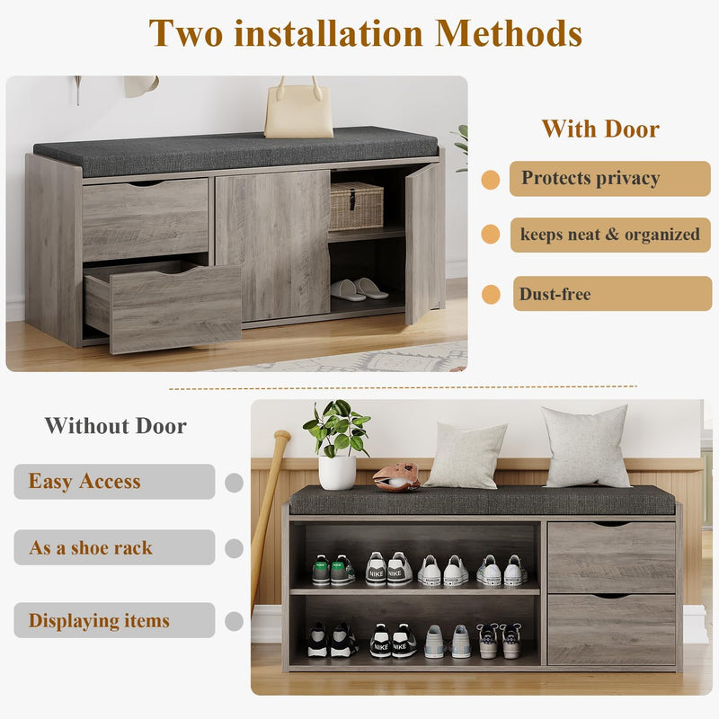 2-Tier Storage Bench with Padded Cushion Entryway Shoe