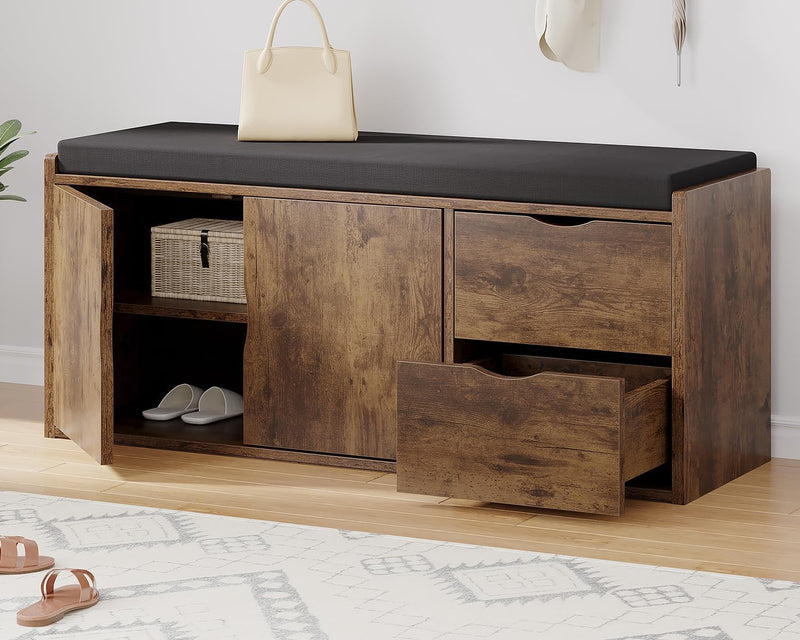 2-Tier Storage Bench with Padded Cushion Entryway Shoe
