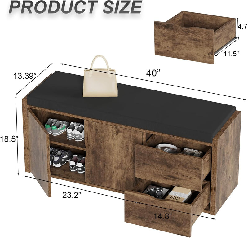 2-Tier Storage Bench with Padded Cushion Entryway Shoe