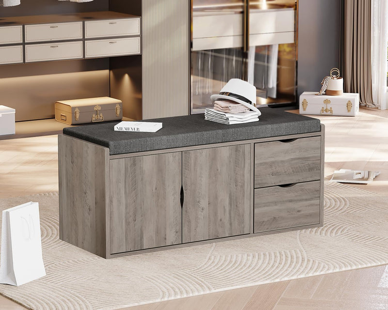 2-Tier Storage Bench with Padded Cushion Entryway Shoe