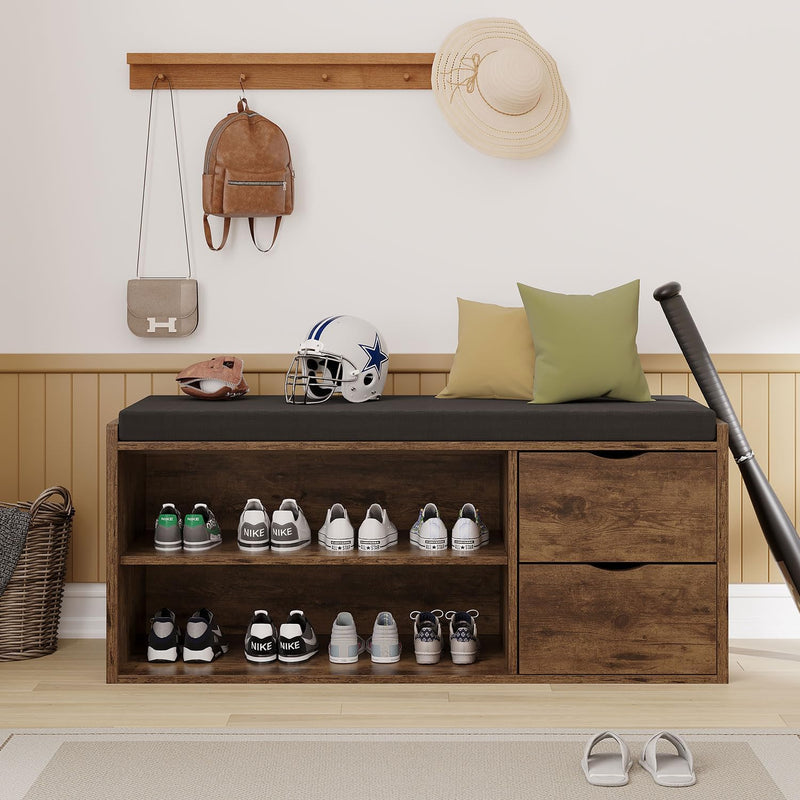 2-Tier Storage Bench with Padded Cushion Entryway Shoe