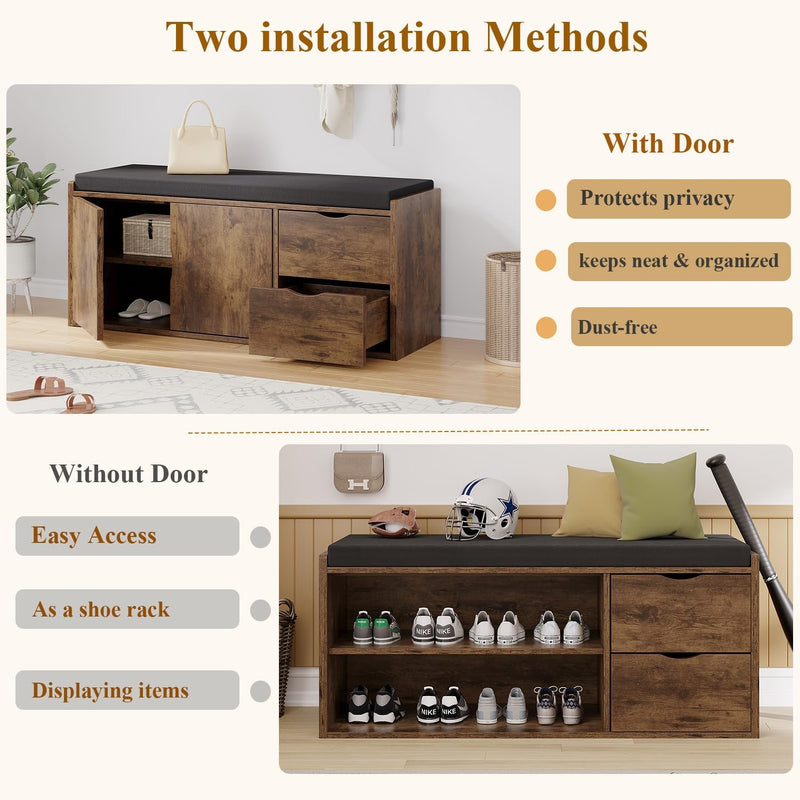 2-Tier Storage Bench with Padded Cushion Entryway Shoe