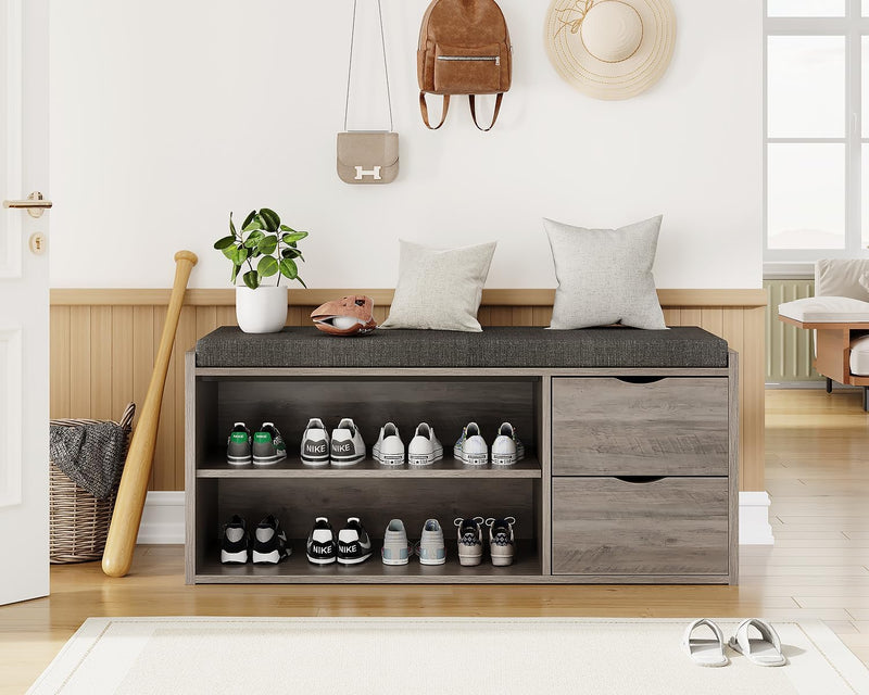 2-Tier Storage Bench with Padded Cushion Entryway Shoe