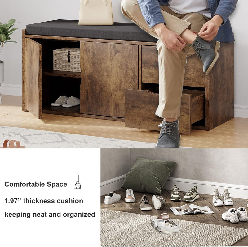 2-Tier Storage Bench with Padded Cushion Entryway Shoe