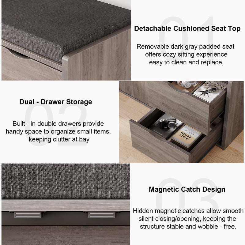 2-Tier Storage Bench with Padded Cushion Entryway Shoe