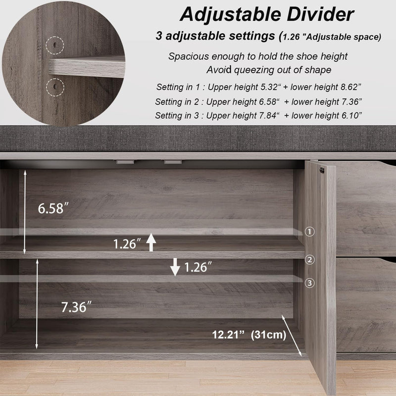 2-Tier Storage Bench with Padded Cushion Entryway Shoe