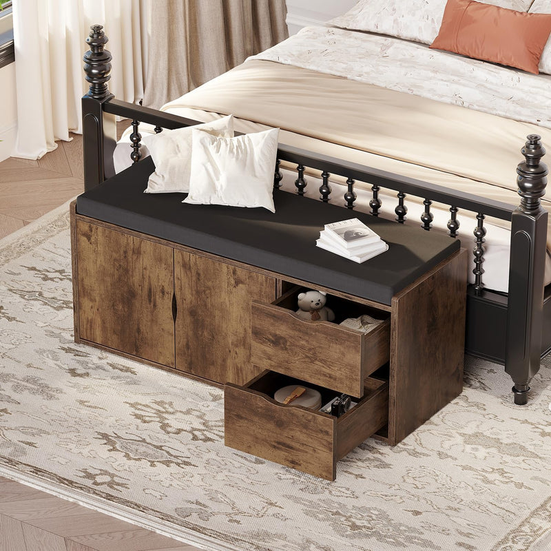 2-Tier Storage Bench with Padded Cushion Entryway Shoe