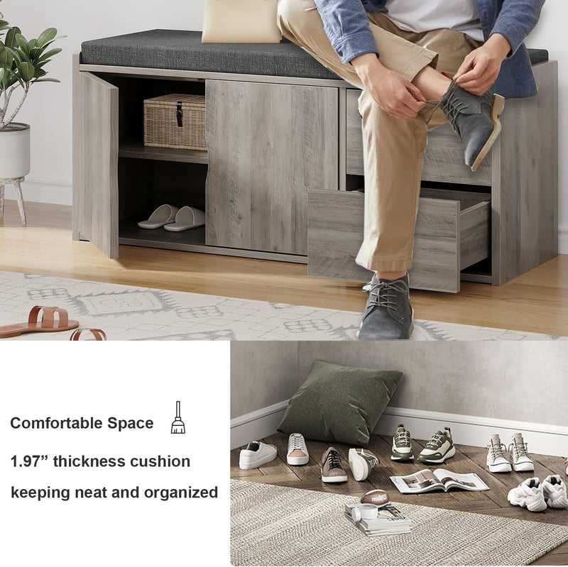 2-Tier Storage Bench with Padded Cushion Entryway Shoe