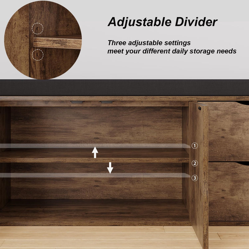 2-Tier Storage Bench with Padded Cushion Entryway Shoe