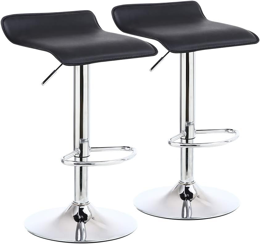 2 X Square Bar Stools PU Leather Swivel