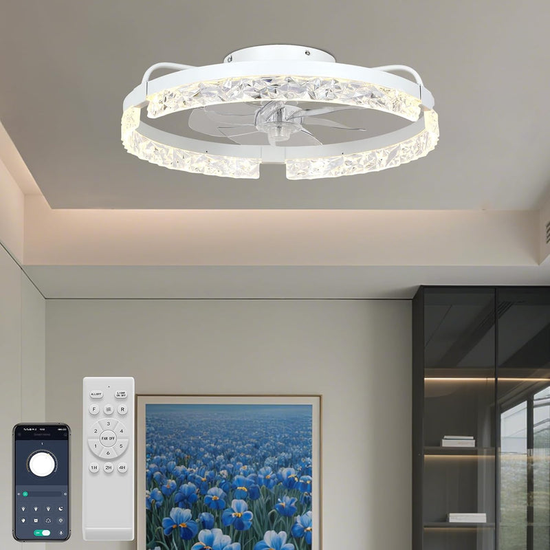 20" Flush Mount Ceiling Fan with LED Lights