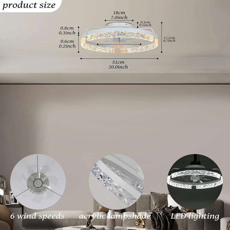 20" Flush Mount Ceiling Fan with LED Lights