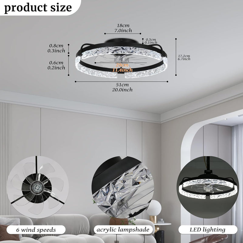 20" Flush Mount Ceiling Fan with LED Lights