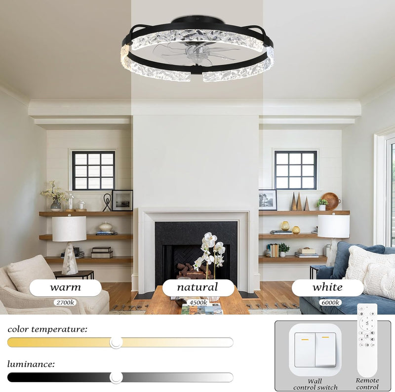 20" Flush Mount Ceiling Fan with LED Lights