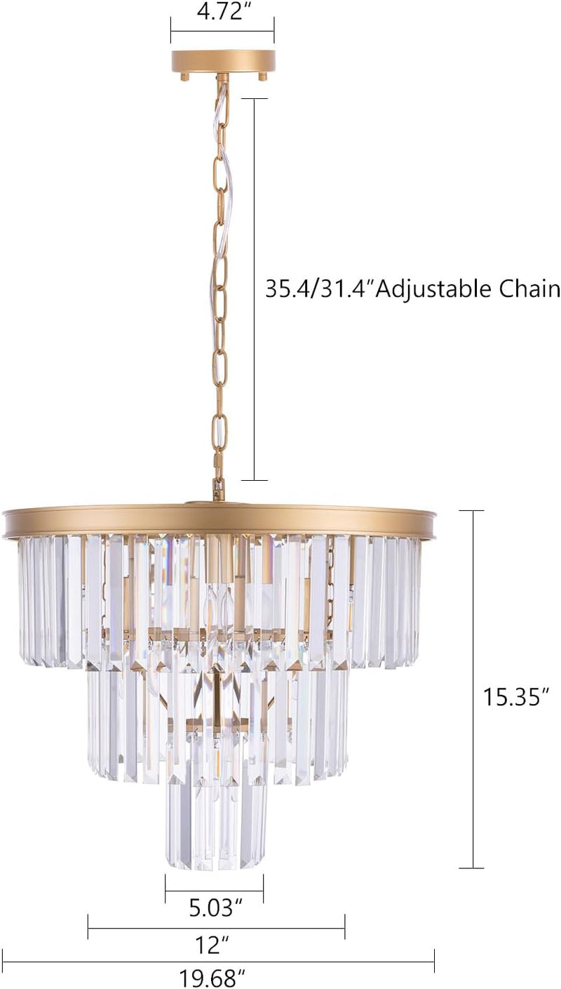 20 Inch Crystal Chandelier 3-Tier Contemporary Modern Bathroom