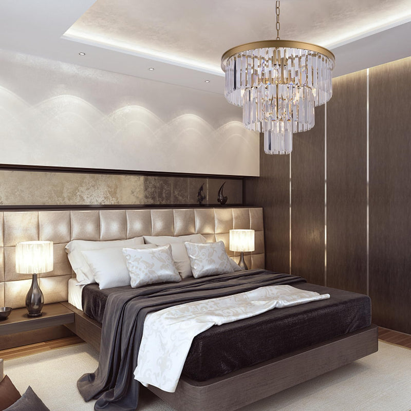 20 Inch Crystal Chandelier 3-Tier Contemporary Modern Bathroom