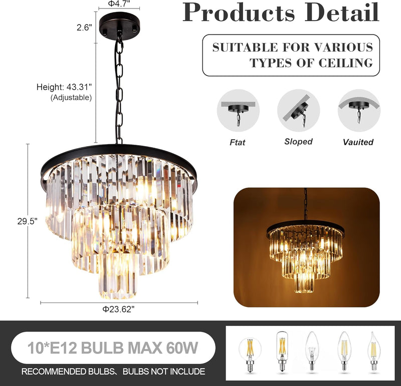20 Inch Crystal Chandelier 3-Tier Contemporary Modern Bathroom