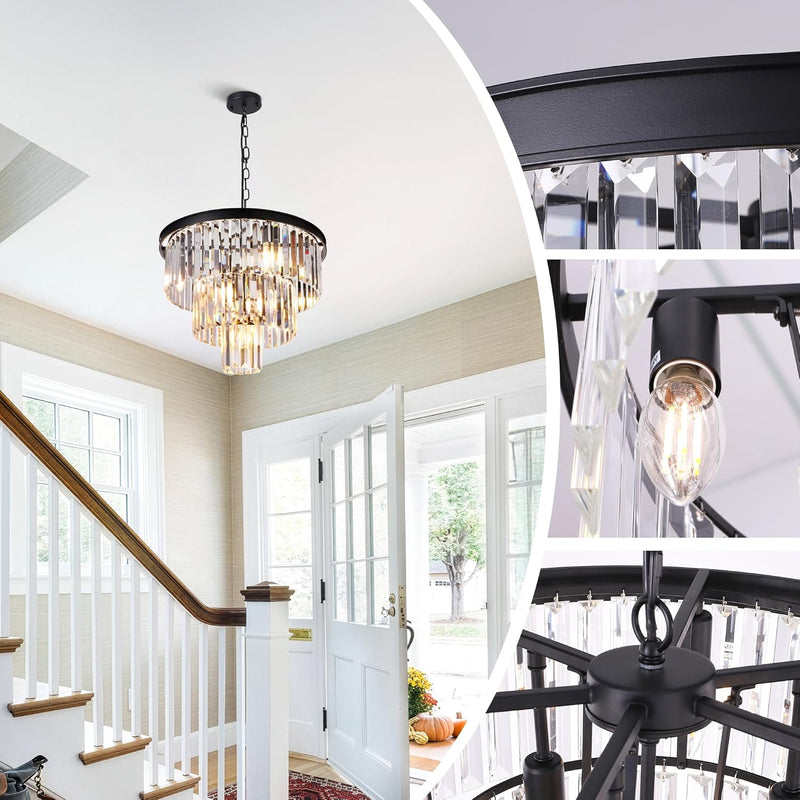 20 Inch Crystal Chandelier 3-Tier Contemporary Modern Bathroom