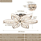 20-Inch Dimmable Flower Crystal LED Flush Mount Ceiling