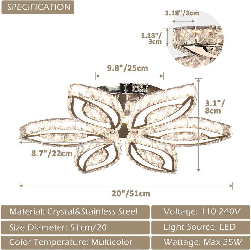 20-Inch Dimmable Flower Crystal LED Flush Mount Ceiling