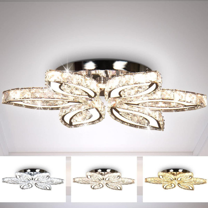 20-Inch Dimmable Flower Crystal LED Flush Mount Ceiling