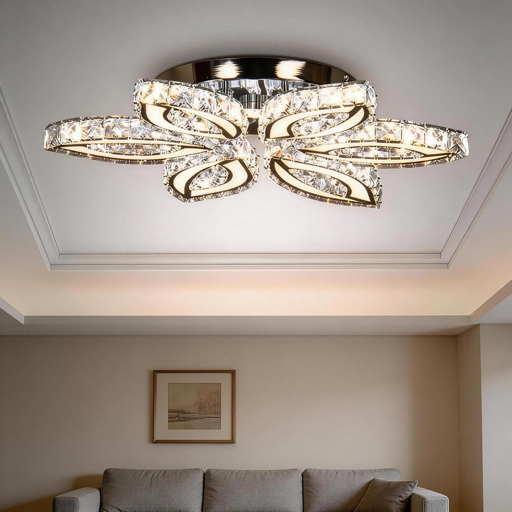 20-Inch Dimmable Flower Crystal LED Flush Mount Ceiling