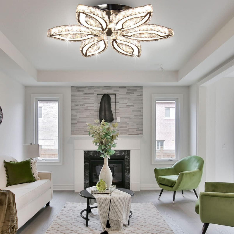 20-Inch Dimmable Flower Crystal LED Flush Mount Ceiling