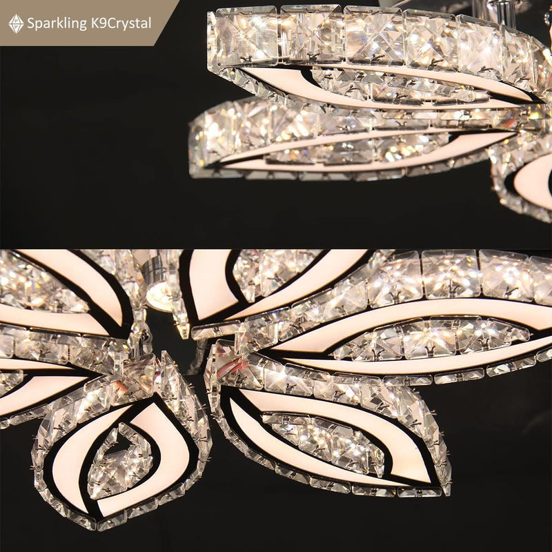 20-Inch Dimmable Flower Crystal LED Flush Mount Ceiling