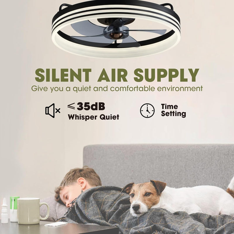 20" Modern Ceiling Fan with Light 6 Speeds