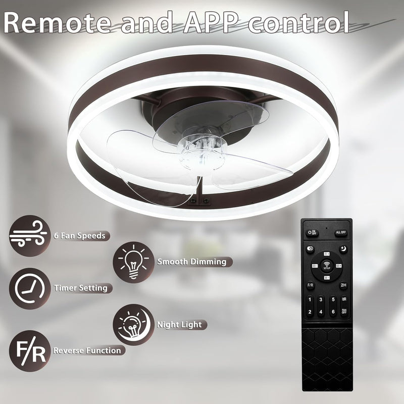 20" Flush Mount Ceiling Fan with LED Lights