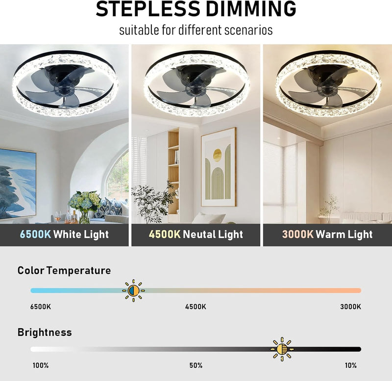 20" Flush Mount Ceiling Fan with LED Lights