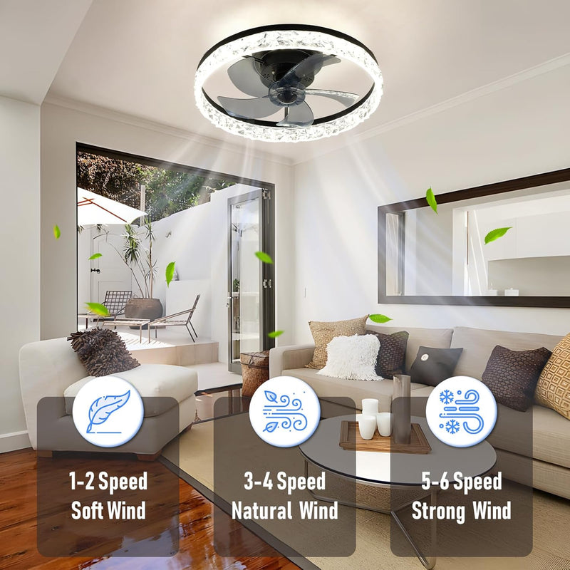 20" Flush Mount Ceiling Fan with LED Lights