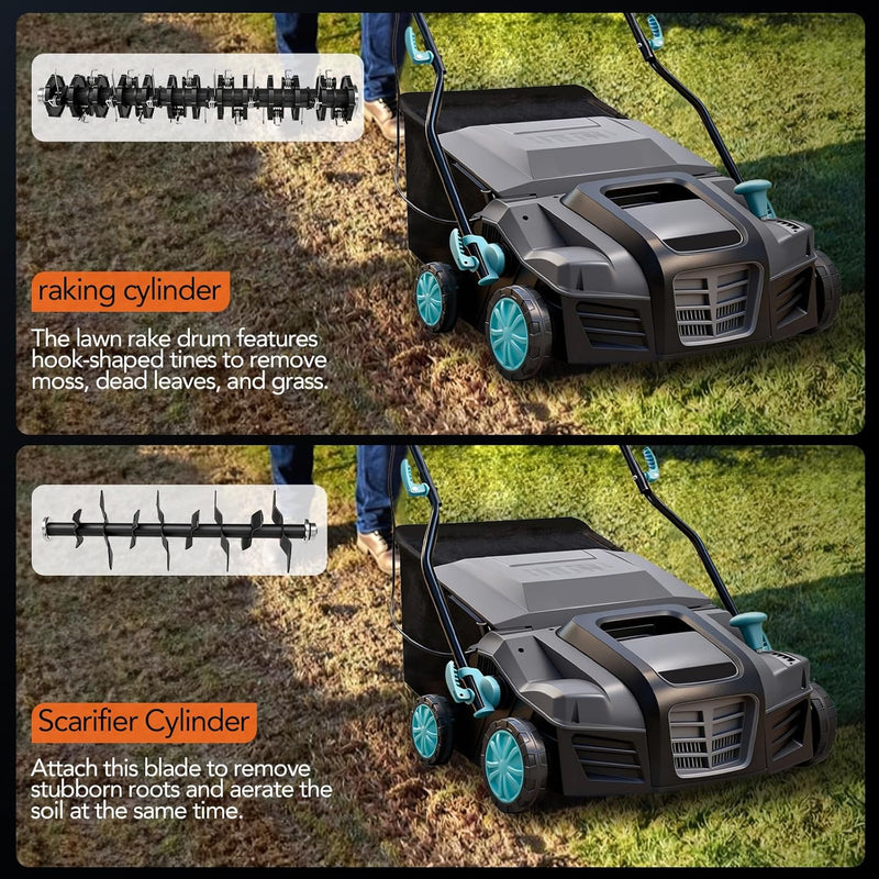 2000W Electric Lawn Scarifier and Aerator Heavy-Duty 2-In-1