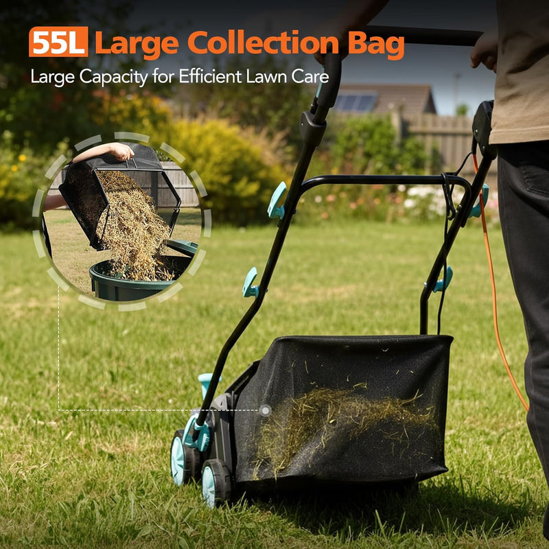 2000W Electric Lawn Scarifier and Aerator Heavy-Duty 2-In-1