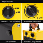 2000W Industrial Fan Heater Adjustable Thermostatic Control Cool