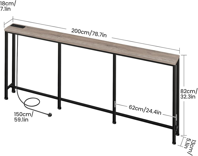200CM Narrow Console Table with Power Outlet