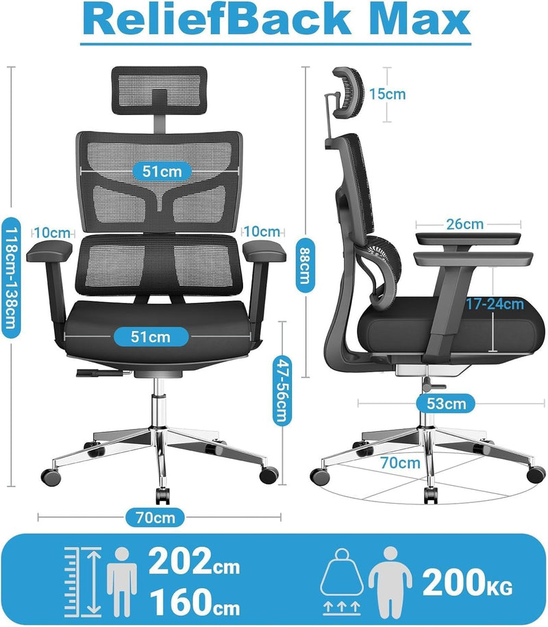 200KG 440lbs Heavy Duty Ergonomic Office Chair Big
