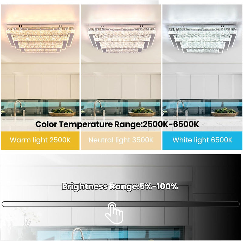 20in Dimmable Crystal LED Ceiling Light Remote