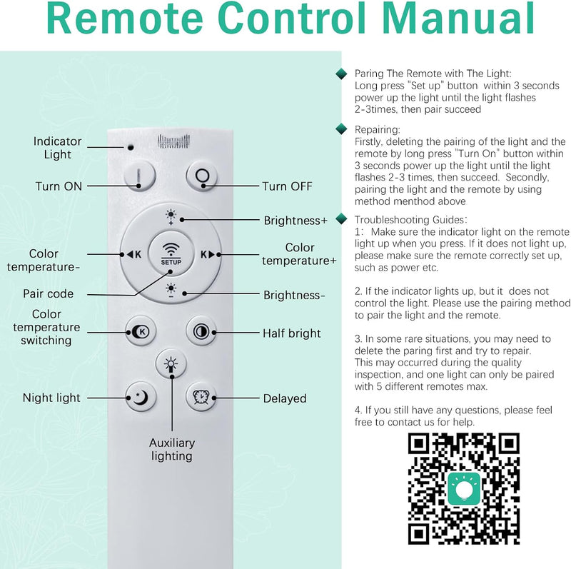 20in Dimmable Crystal LED Ceiling Light Remote